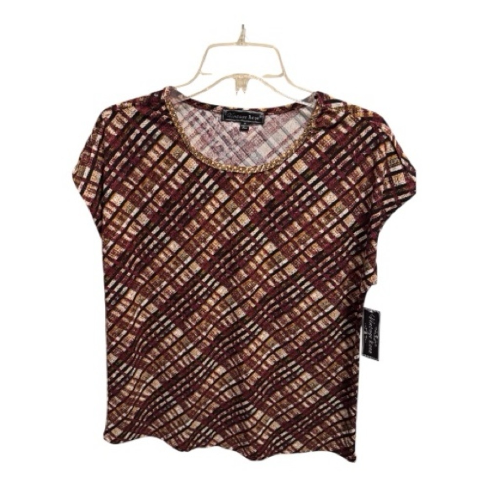 Charlotte Russe Plaid Short Sleeve Top - Multicolor. Size M.